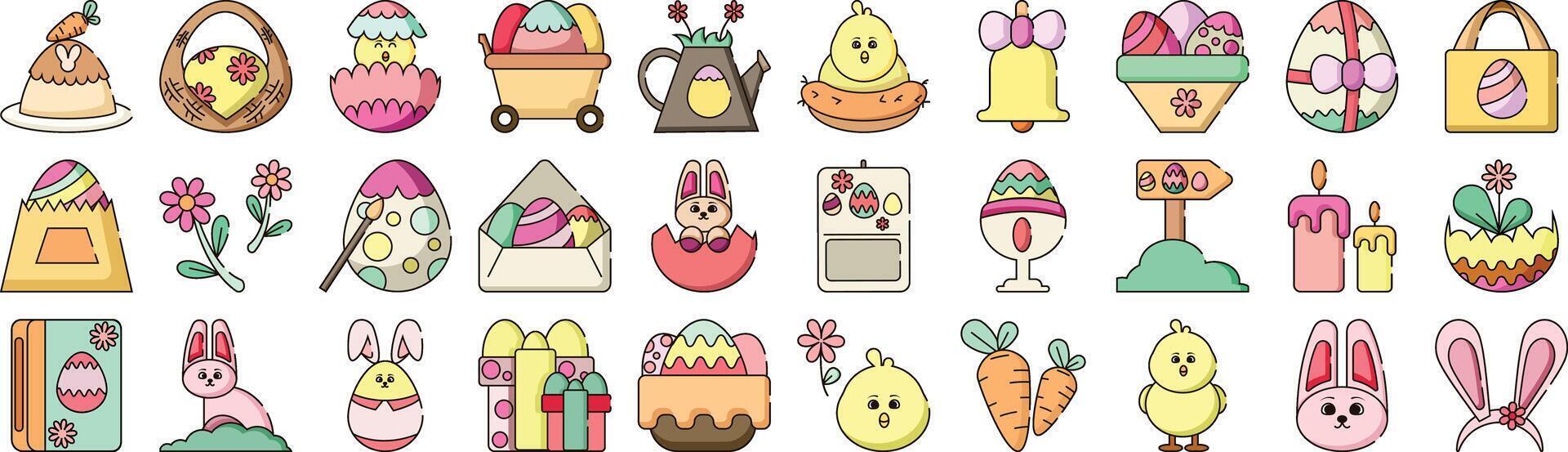 Modern monochrome filled outline icon set for easter day event vector