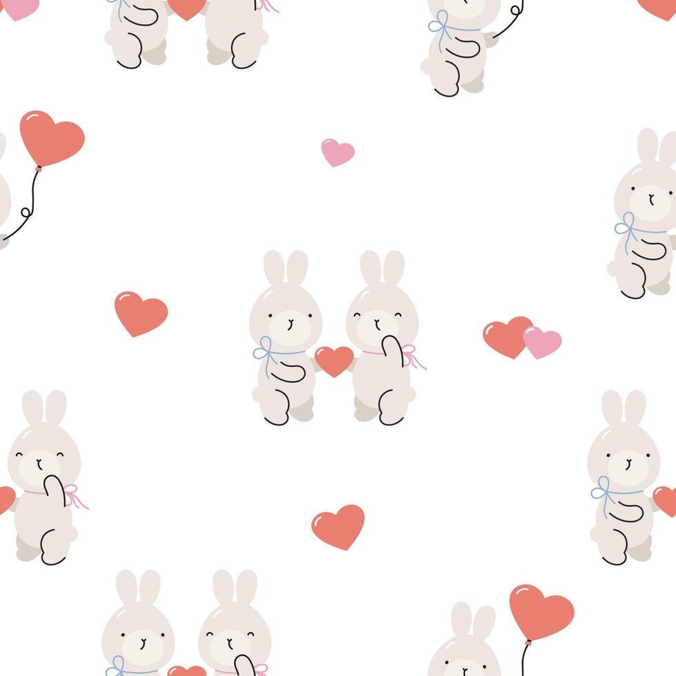 Seamless pattern with cute rabbits. Flat background. Valentine's day design. Creative texture for fabric, wrapping, textile, wallpaper, apparel. vector