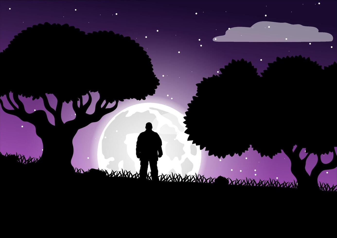 Lonely man against the moon vector