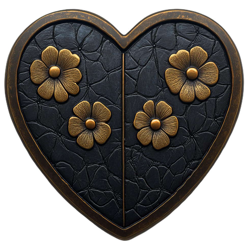 decorative heart shaped locket featuring intricate floral patterns and dark finish, perfect for expressing love and sentiment png