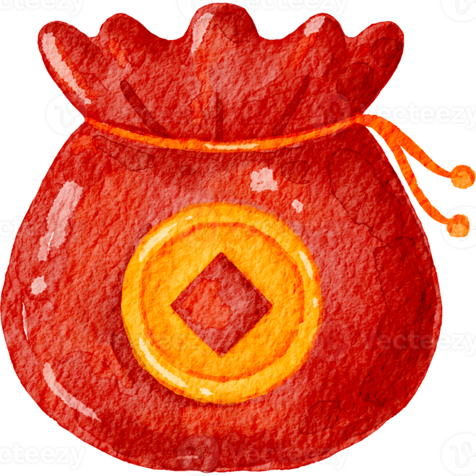 Festive red coin pouch for Chinese New Year with red symbolizing good luck and prosperity. png