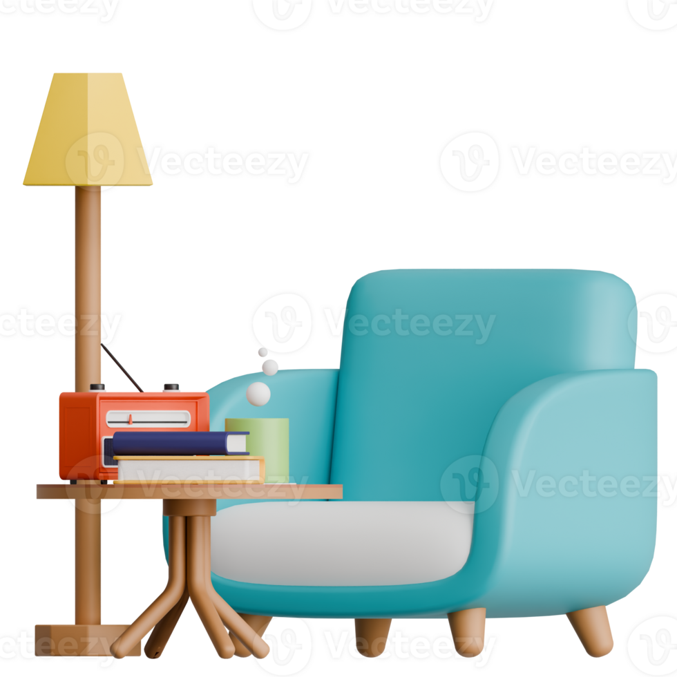 3D Rendering Modern Comfort Chair with Side Table and Lamp for Interior Design png
