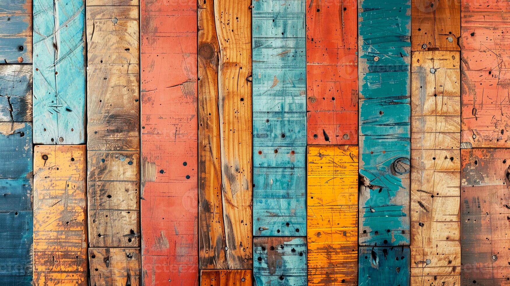 Vibrant wooden planks in multiple colors create a rustic and artistic backdrop, perfect for various creative projects. photo