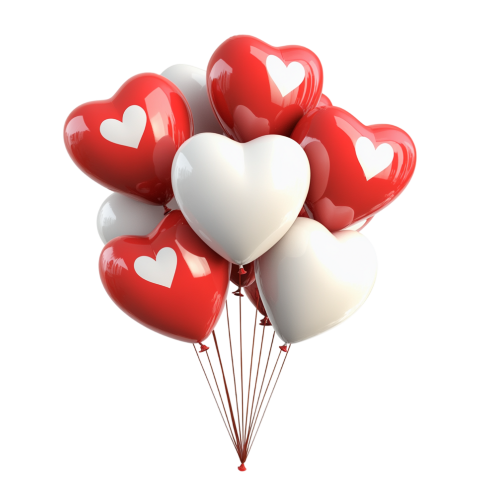 Red and White Balloon Bouquet in Heart Shapes, Perfect for Valentine Day Parties png