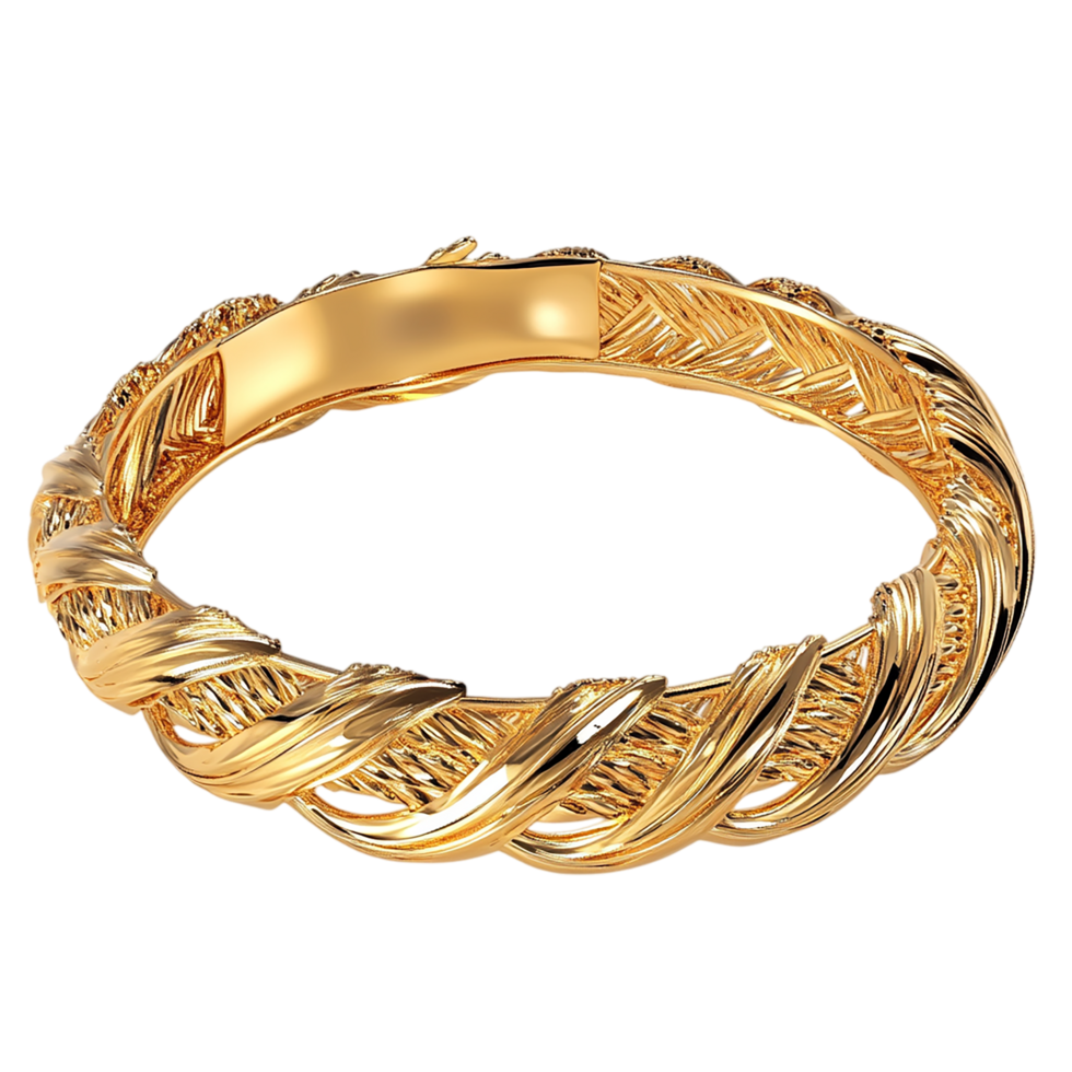 Golden Woven Bangle with Braided Design Isolated On Transparent Background png