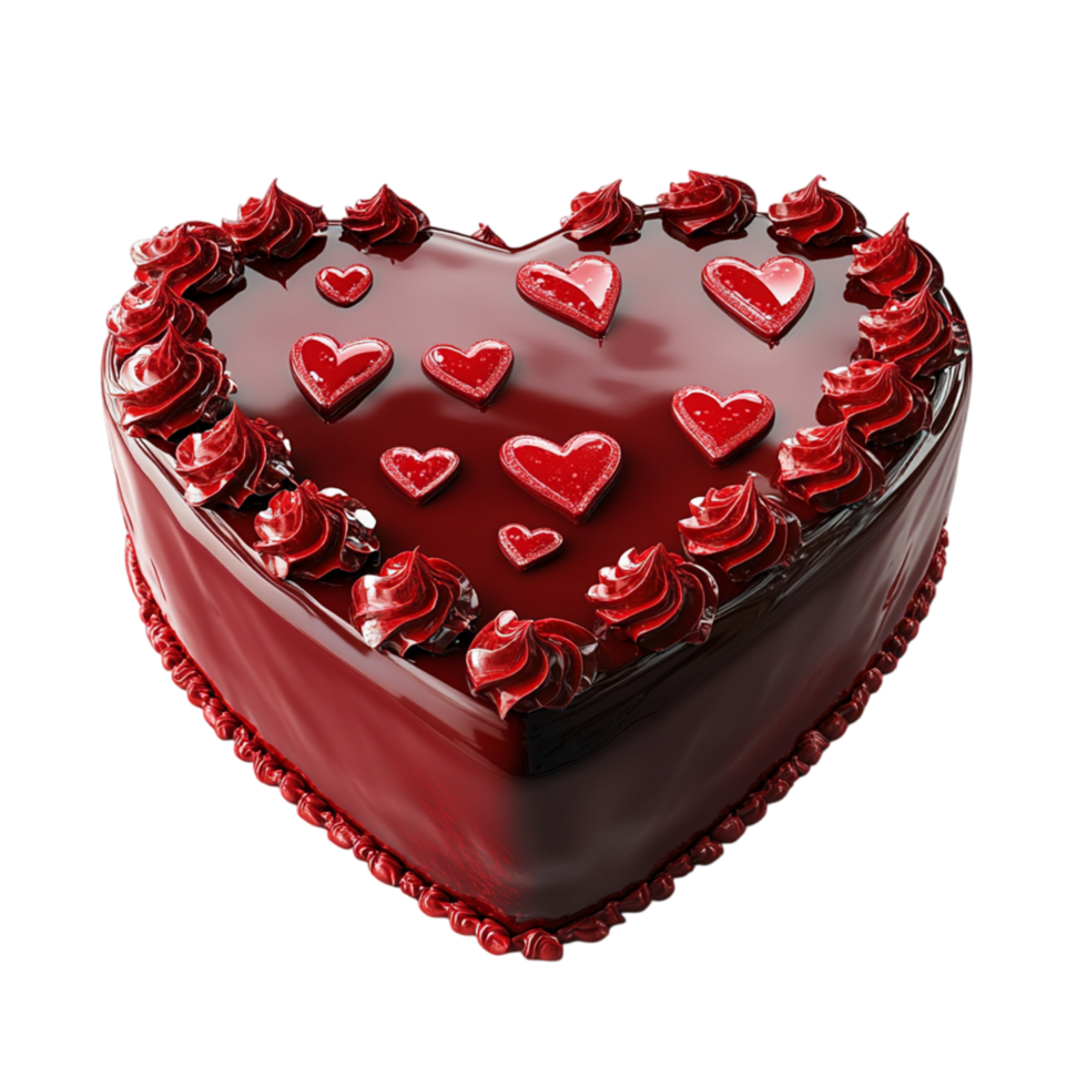 Heart-Shaped Cake with Chocolate Glaze and Red Icing for Valentine Day Celebrations png