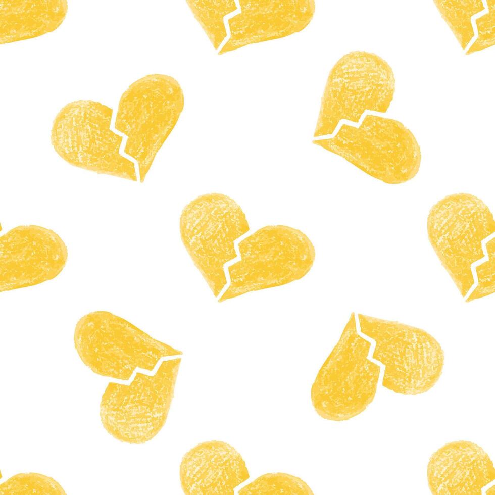 Seamless Doodle Pattern of Yellow Crayon Hearts on a White Background vector