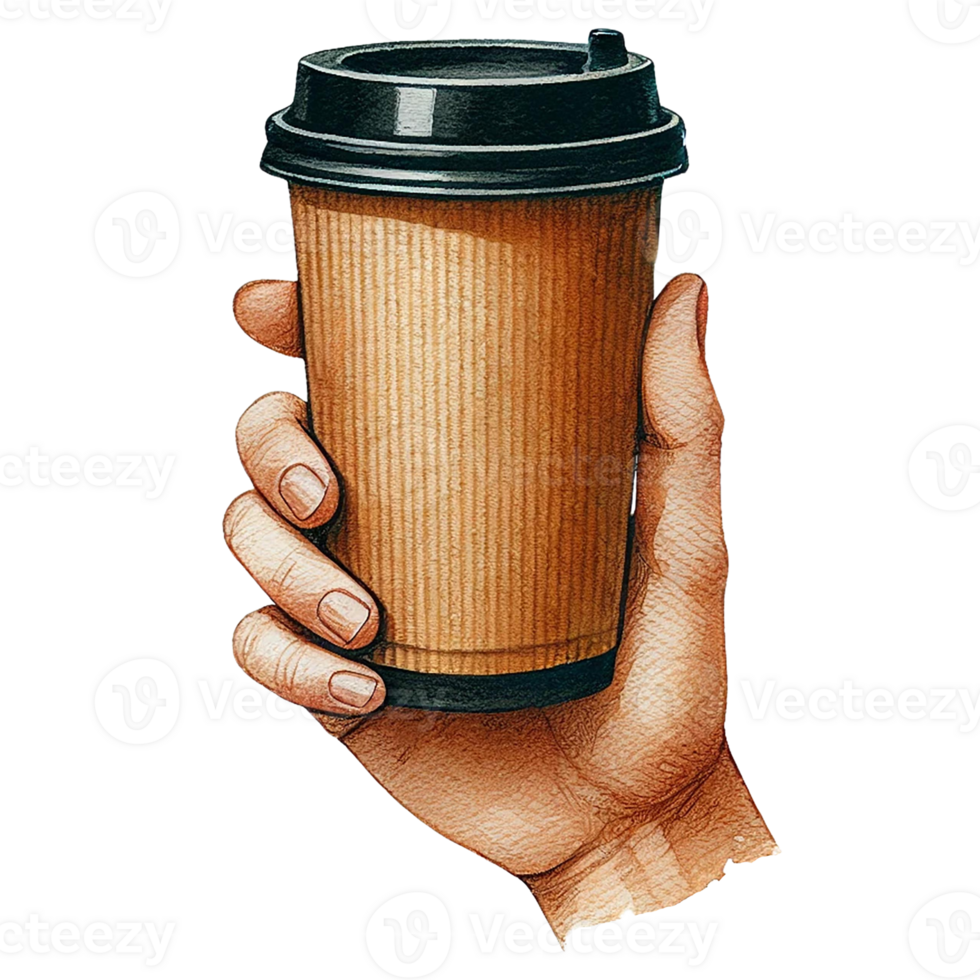 A hand holding a disposable cup of coffee, ready to enjoy. Eco-Friendly concept png