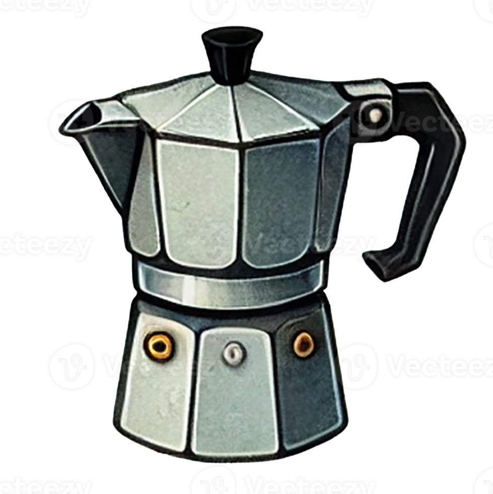 Stylish stovetop espresso maker ideal for coffee lovers. Camping cartoon concept png