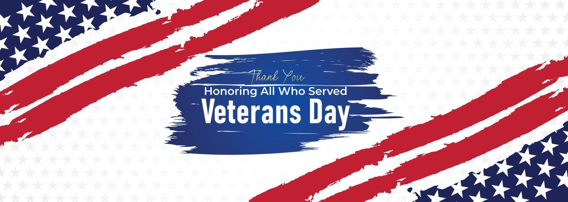 Minimalist Veterans Day banner with bold red and blue flag patterns and clean typography honoring military veterans and national pride vector