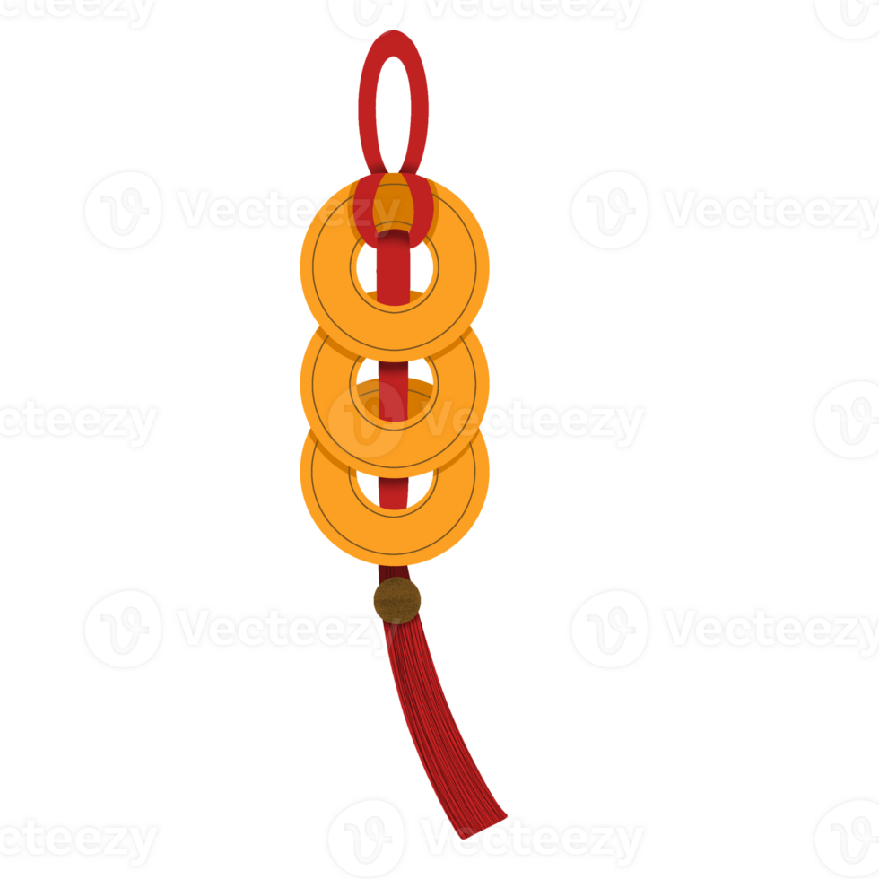 Chinese New Year Decoration with Three Coins and Red String png