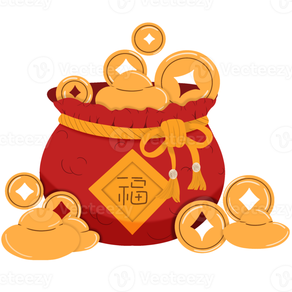 Chinese New Year Money Bag with Gold Coins png