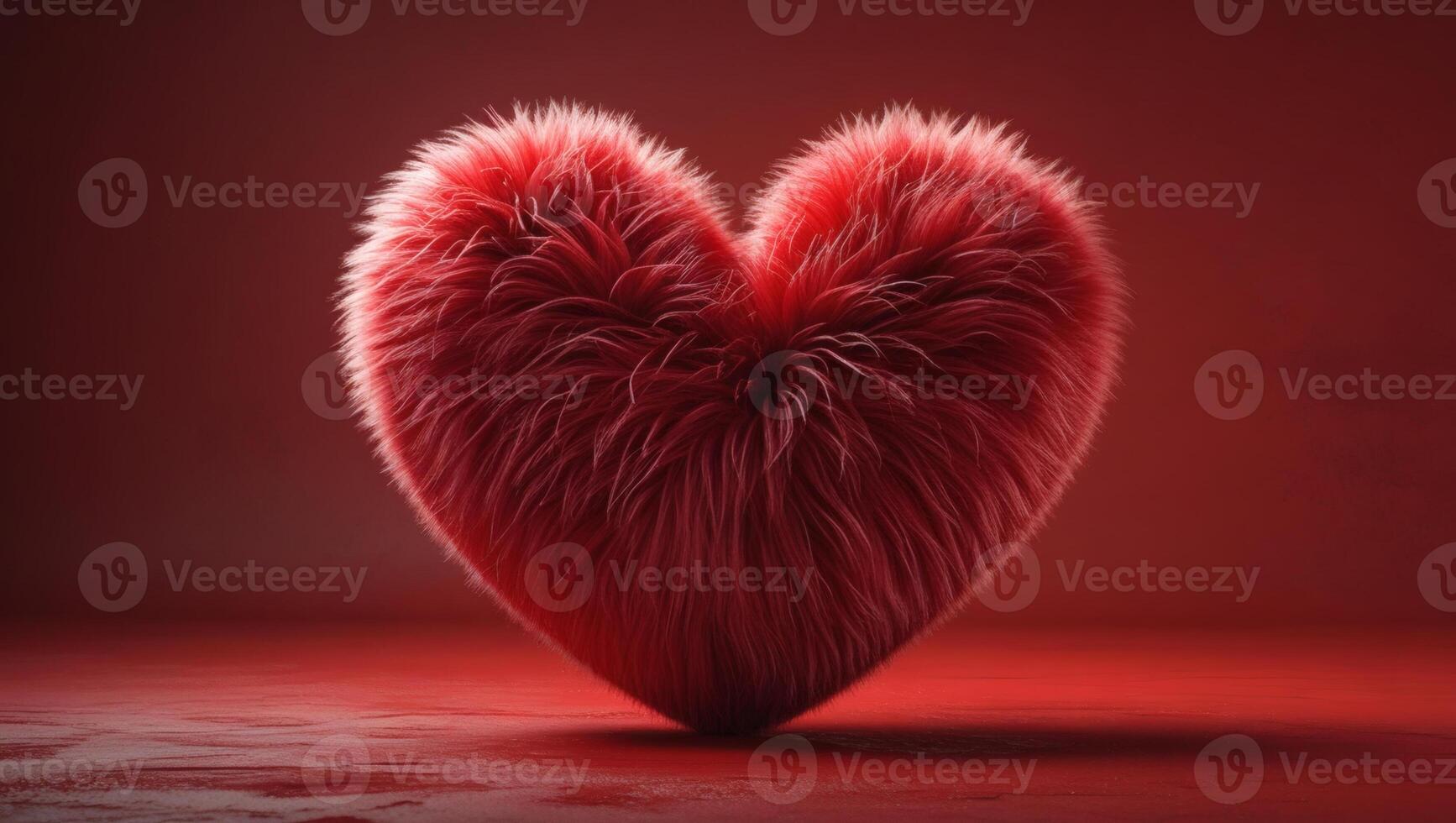 a red heart shaped fluffu pillow on a red background photo