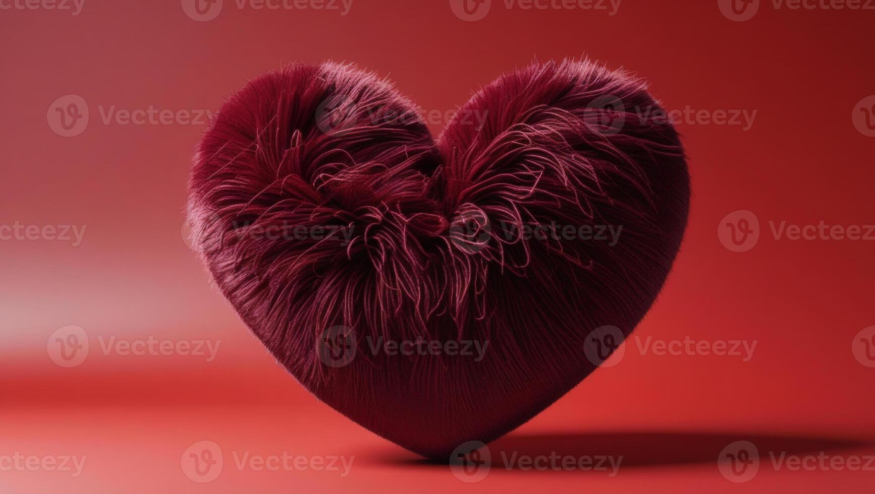 a red heart shaped pillow with fur on it photo