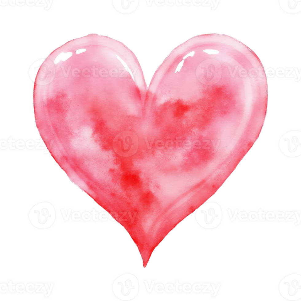 A pink watercolor heart with soft textures, white highlights, and a transparent background. Concept of love and affection. Valentine's day, wedding illustration. png
