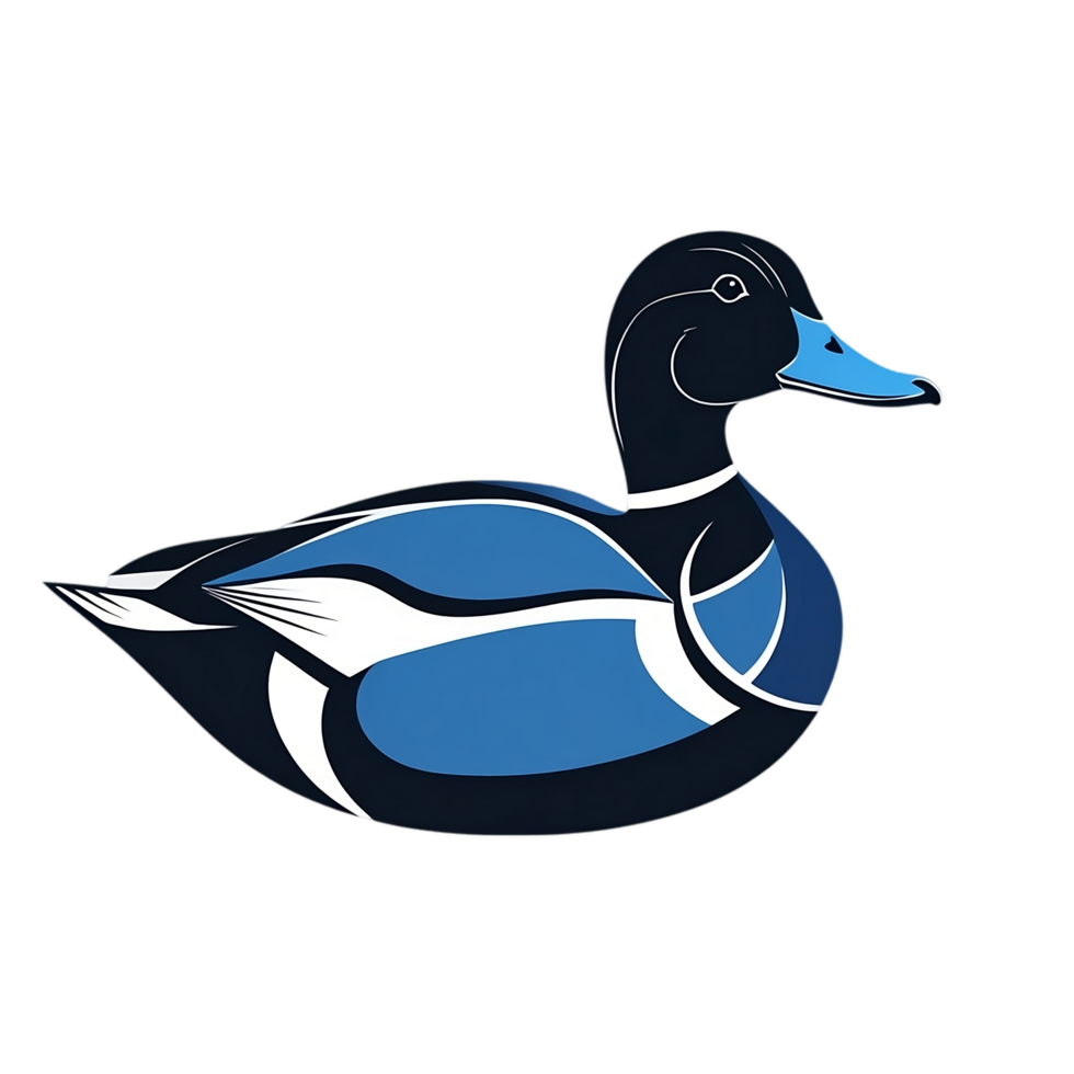 A duck in shades of blue and black with elegant geometric patterns png