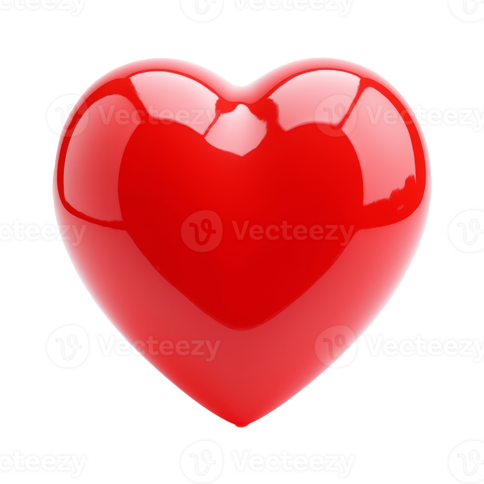 Vibrant 3D red heart with glossy surface, isolated on a transparent background. Concept of love, romance, or passion. Valentine's day, wedding illustration. png