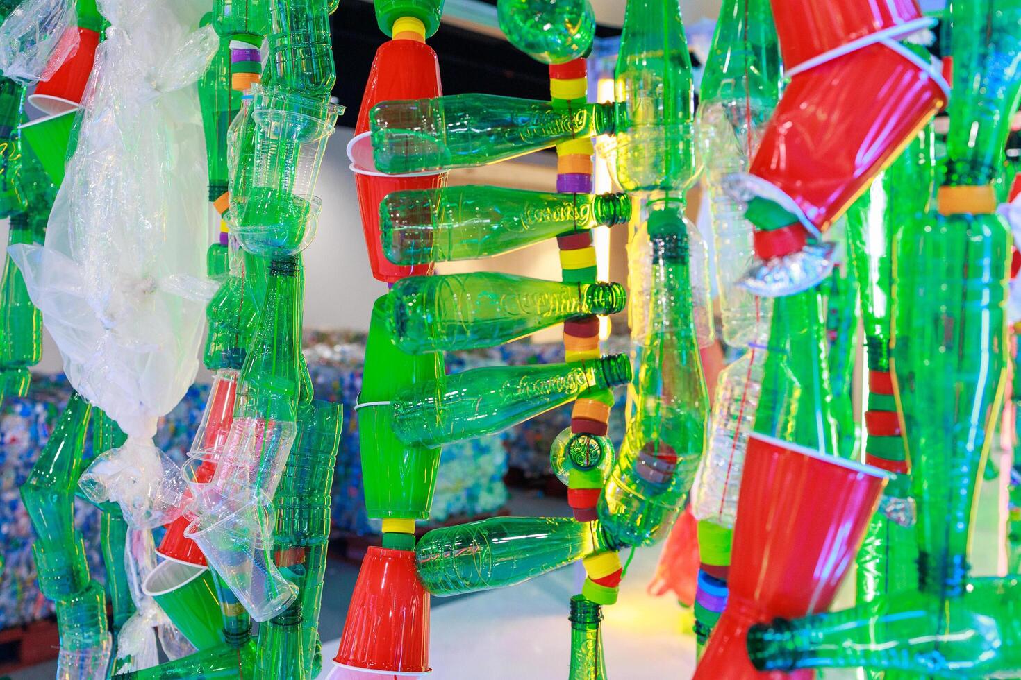 Hang Plastic Recycled water bottles, focus selective photo