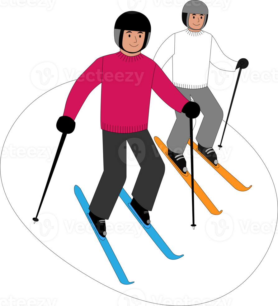 two people on skis, one in pink and the other in blue png