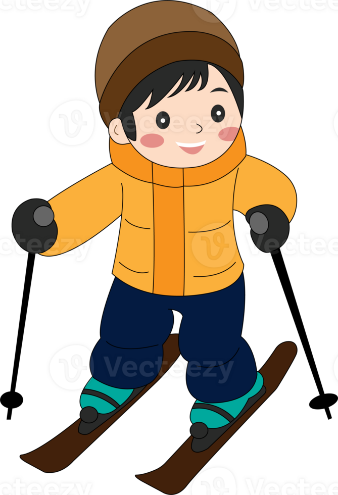 a boy wearing skis and a hat is skiing outdoor png