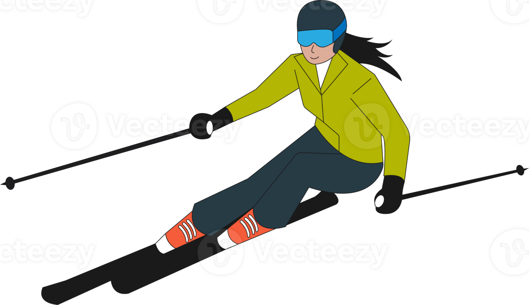 a cartoon woman skiing on a slope png