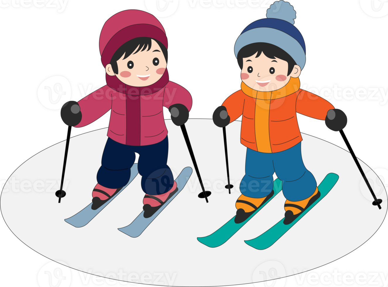 two children on skis, one is wearing a hat and the other is wearing a jacket png