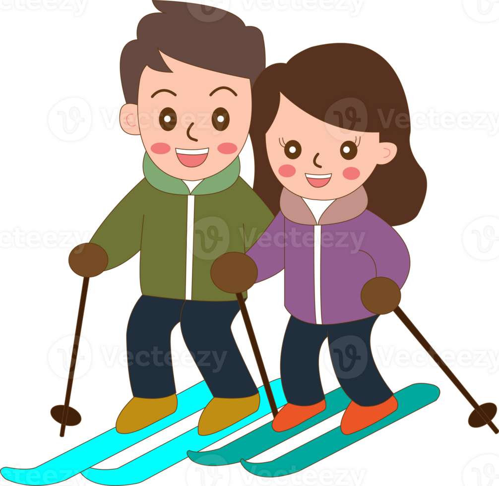 cartoon couple on skis png