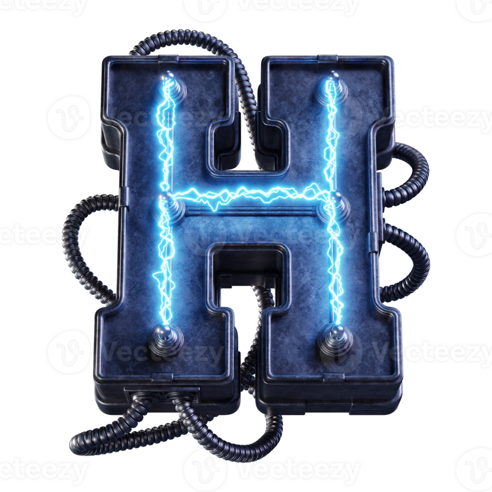 3d calligraphic with electric letter h png