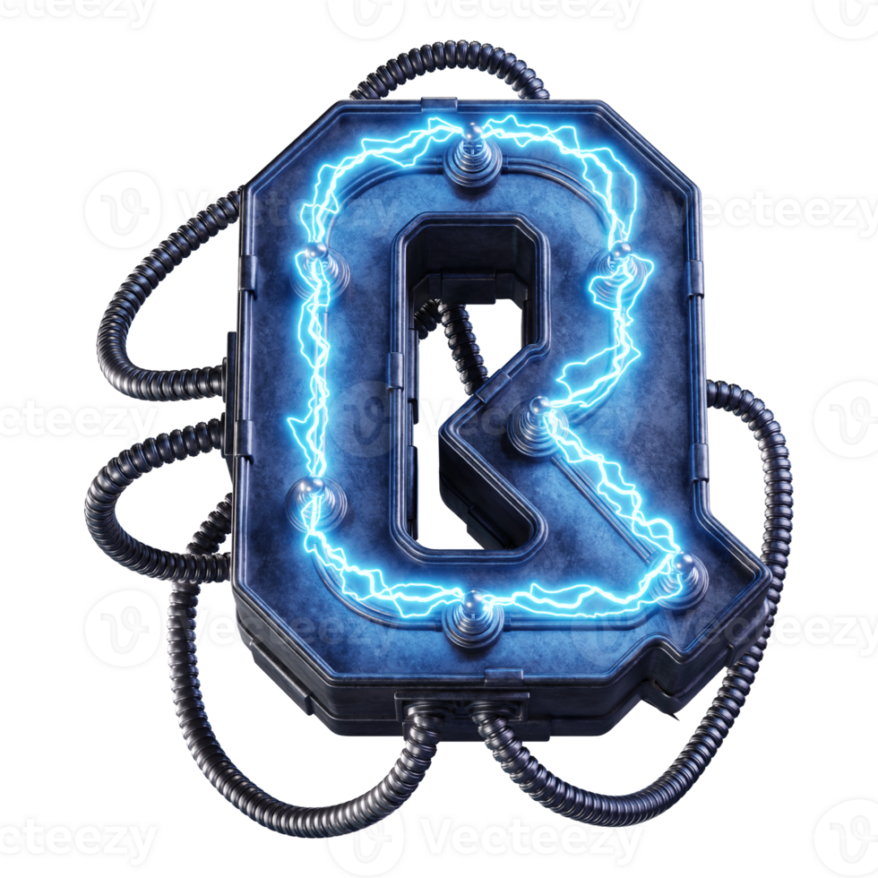 3d calligraphic with electric letter q png