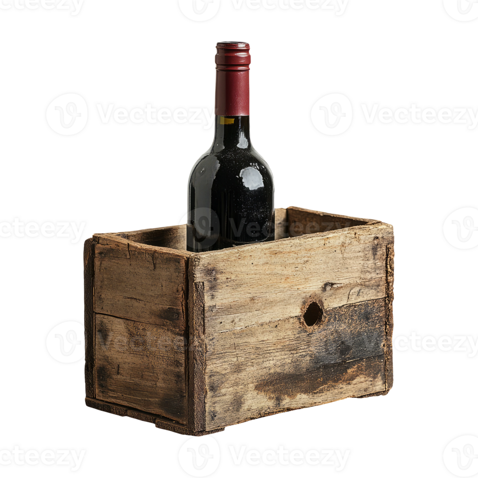 Wooden Box with Wine Bottle on Transparent Background png