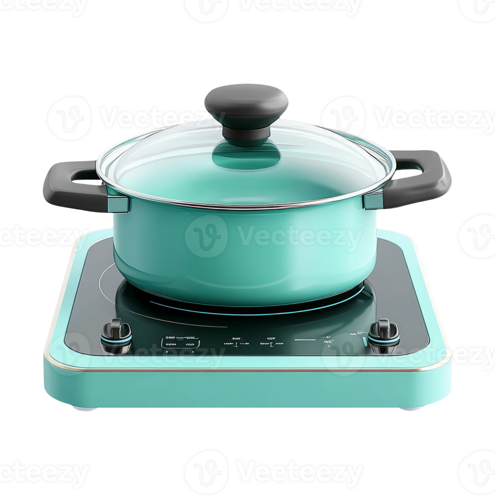 Modern Cooking Pot on Electric Stove with Glass Lid png