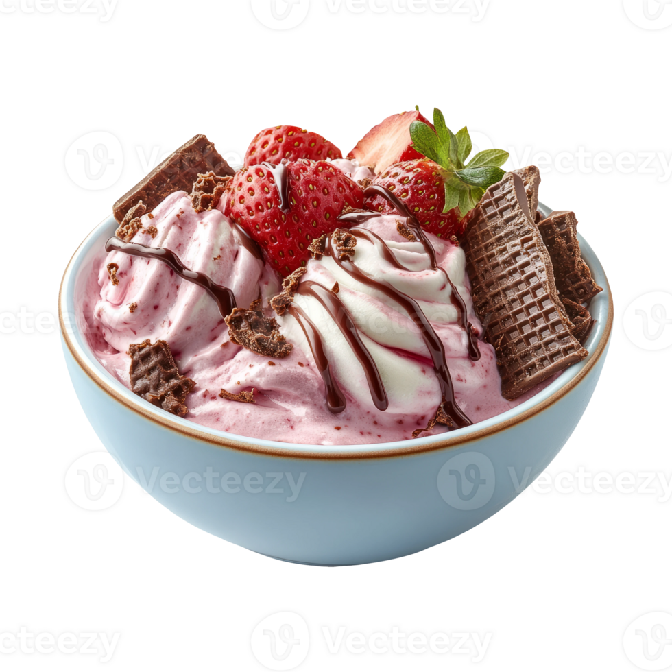 Delicious Dessert Bowl with Chocolate and Strawberries png