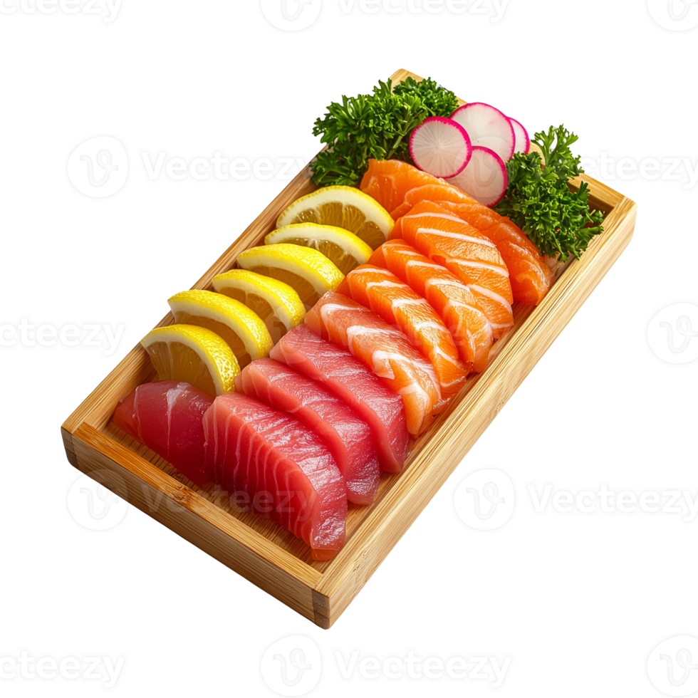 Fresh Sushi Variety on Wooden Tray png