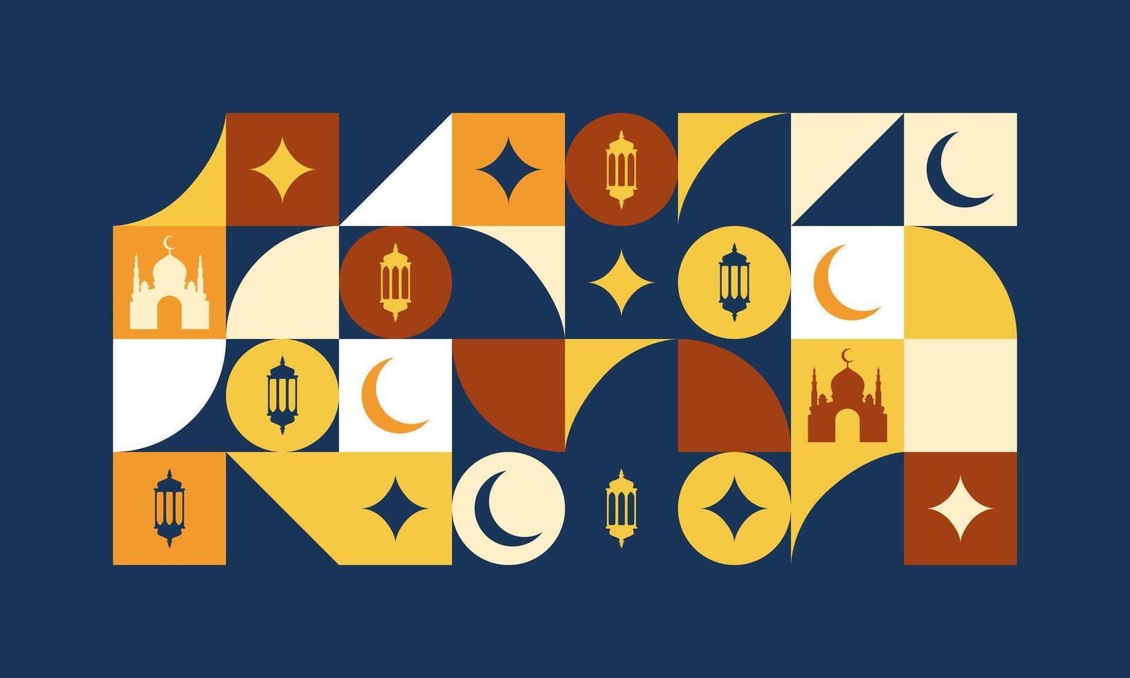 Concept of greeting card template theme of Islamic event in Bauhaus style for wallpaper design. Poster, media banner. vector