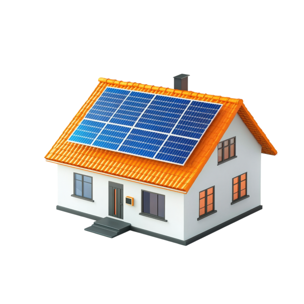 Smart home with solar panels on roof, showcasing energy efficiency and modern design. This house represents sustainable living and eco friendly technology png