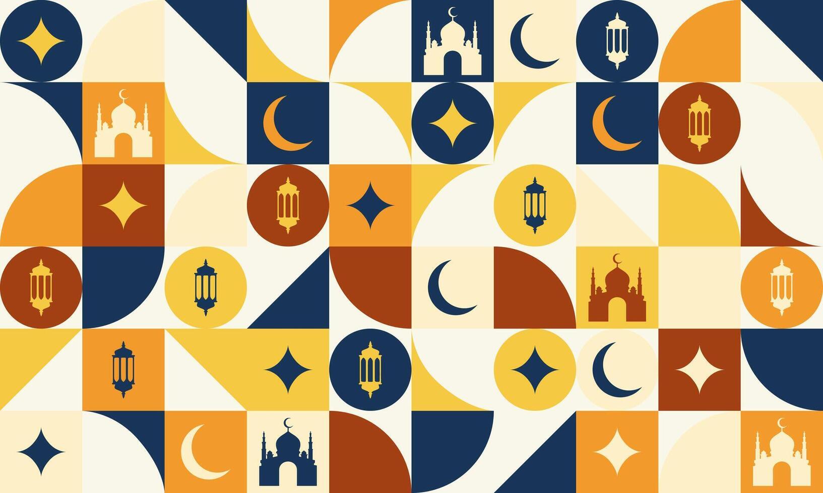 Greeting card template theme of Islamic event in Bauhaus style for wallpaper design. Poster, media banner. vector