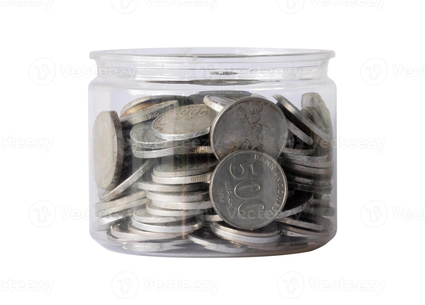 Jar full of coins isolated photo