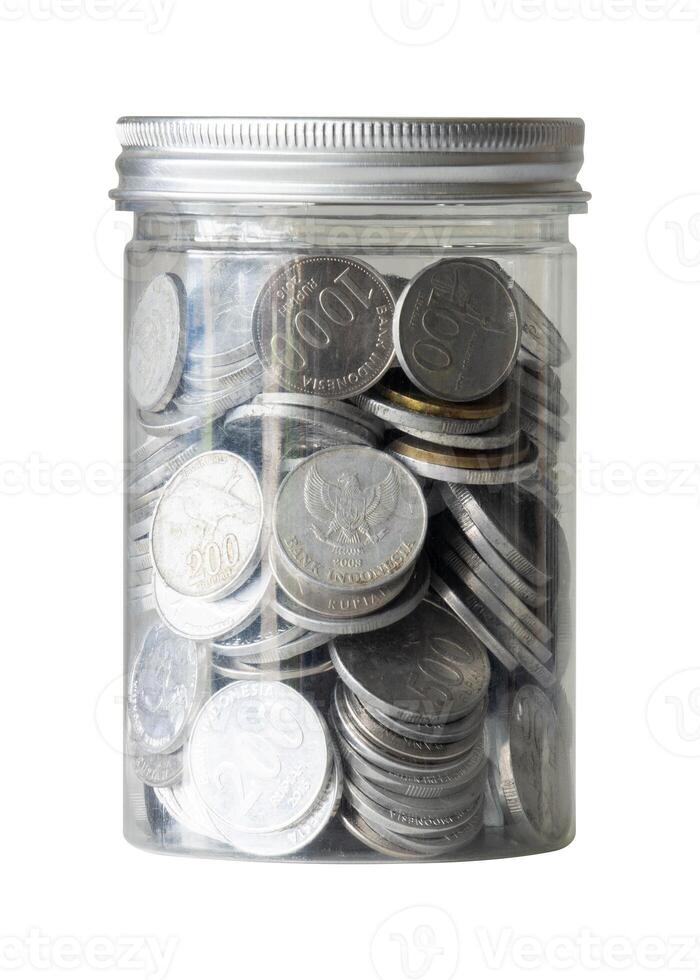 Saving money in jar isolated photo