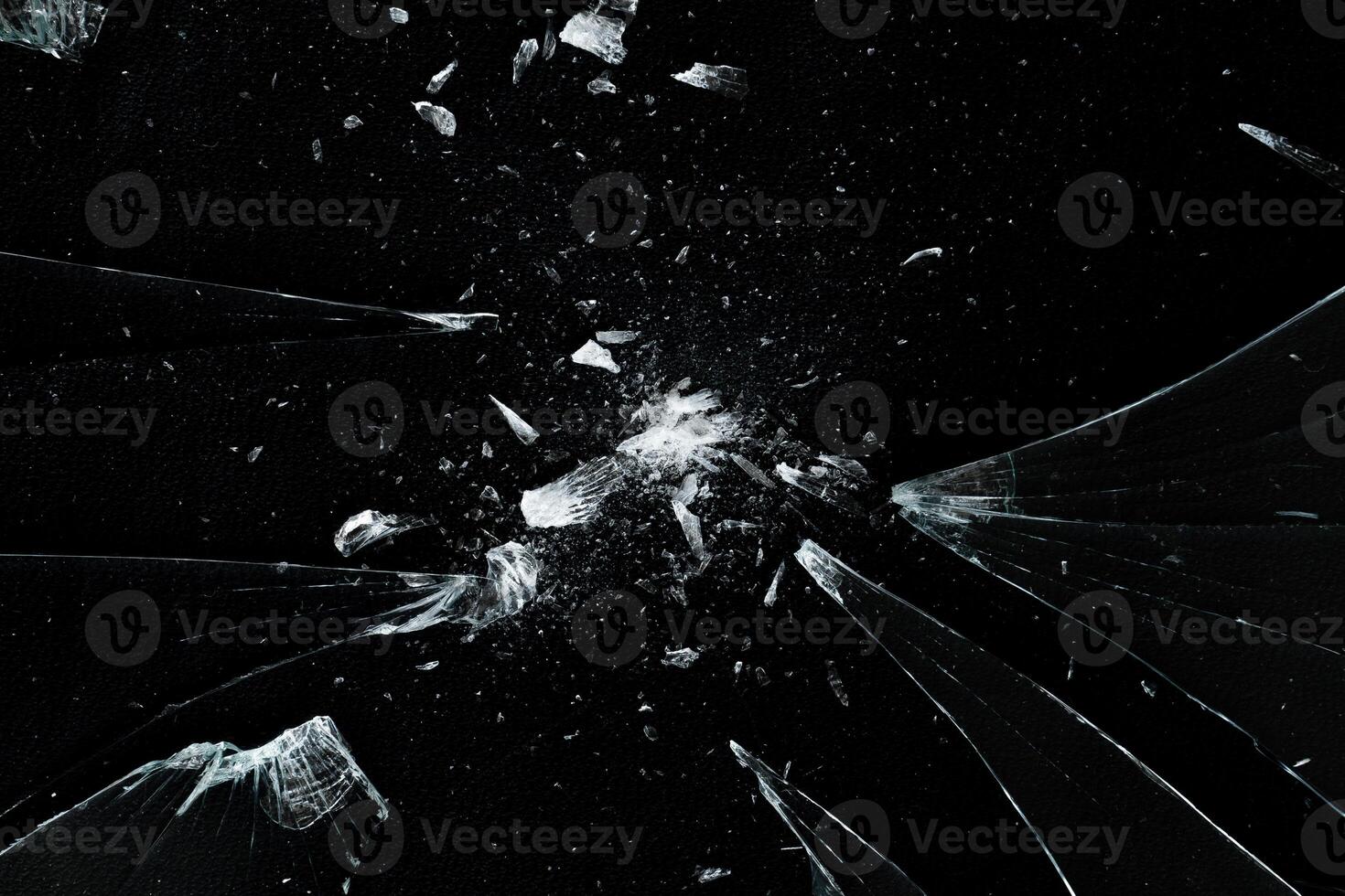 Abstract explosion glass with crack and particle photo