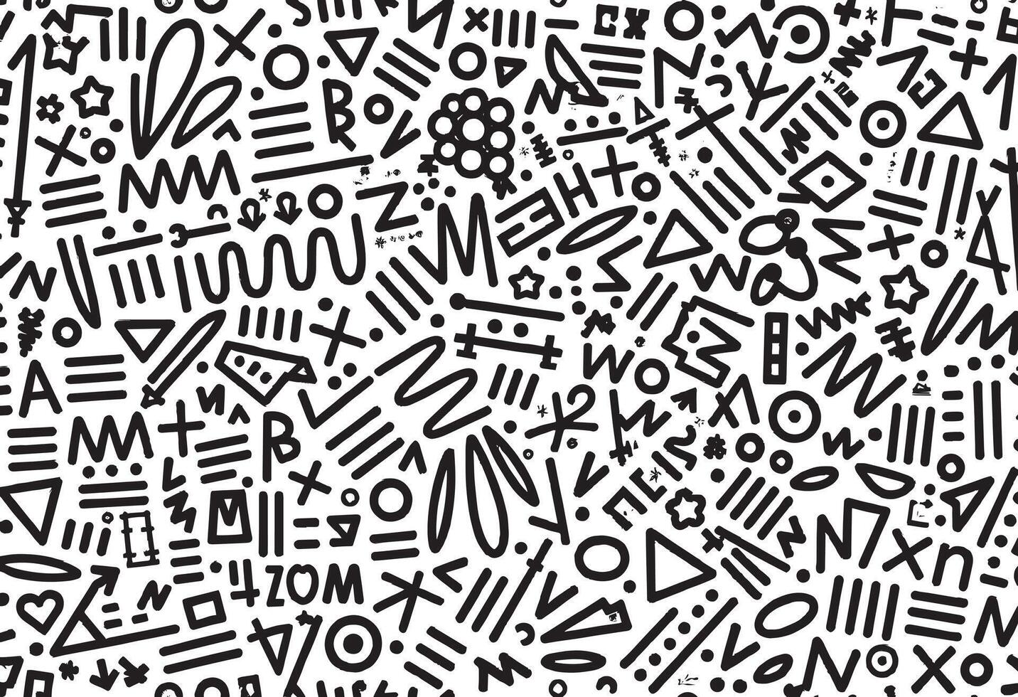 A black and white pattern with various symbols vector