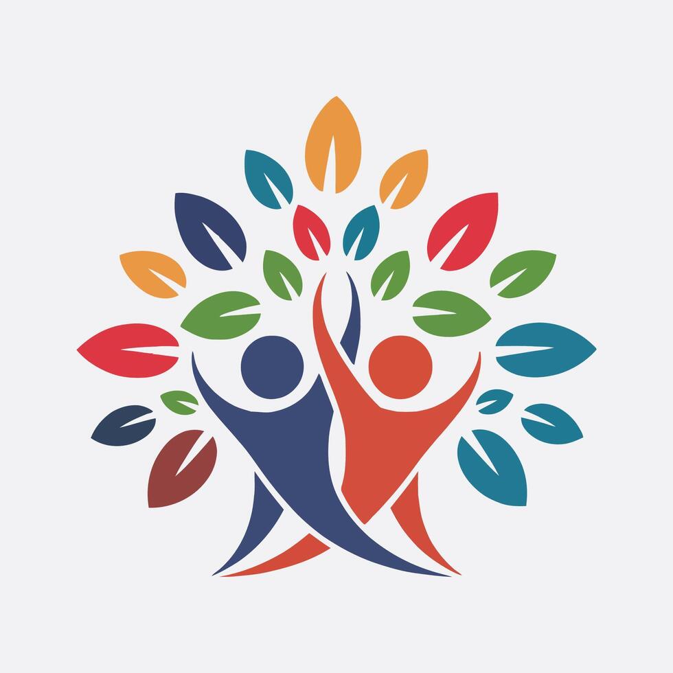 a colorful logo with people holding hand vector