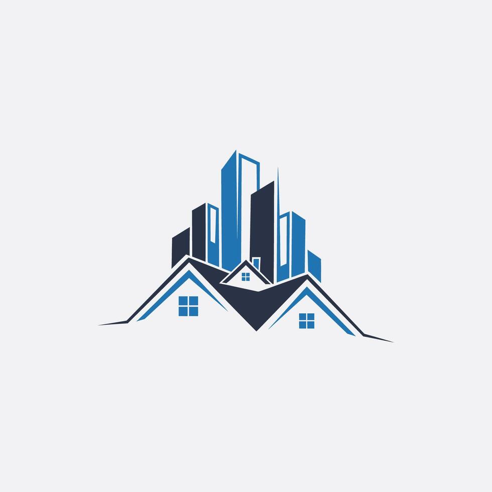 a house with a roof and a skyscraper logos vector