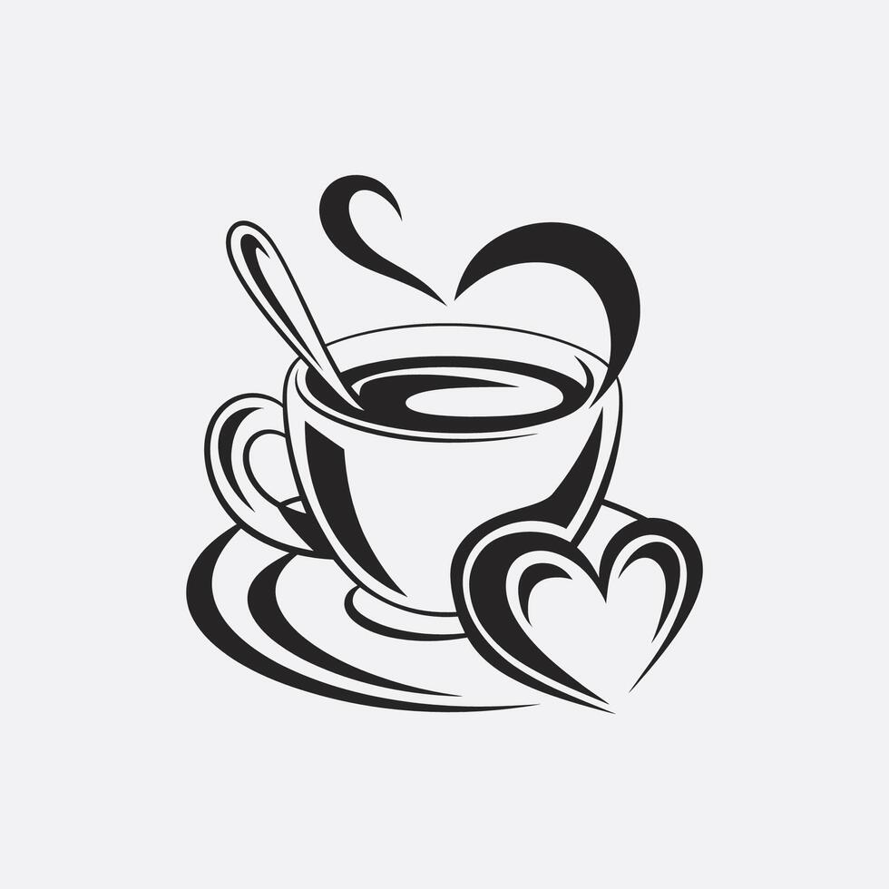 coffee cup with heart shape and spoon illustration logos vector