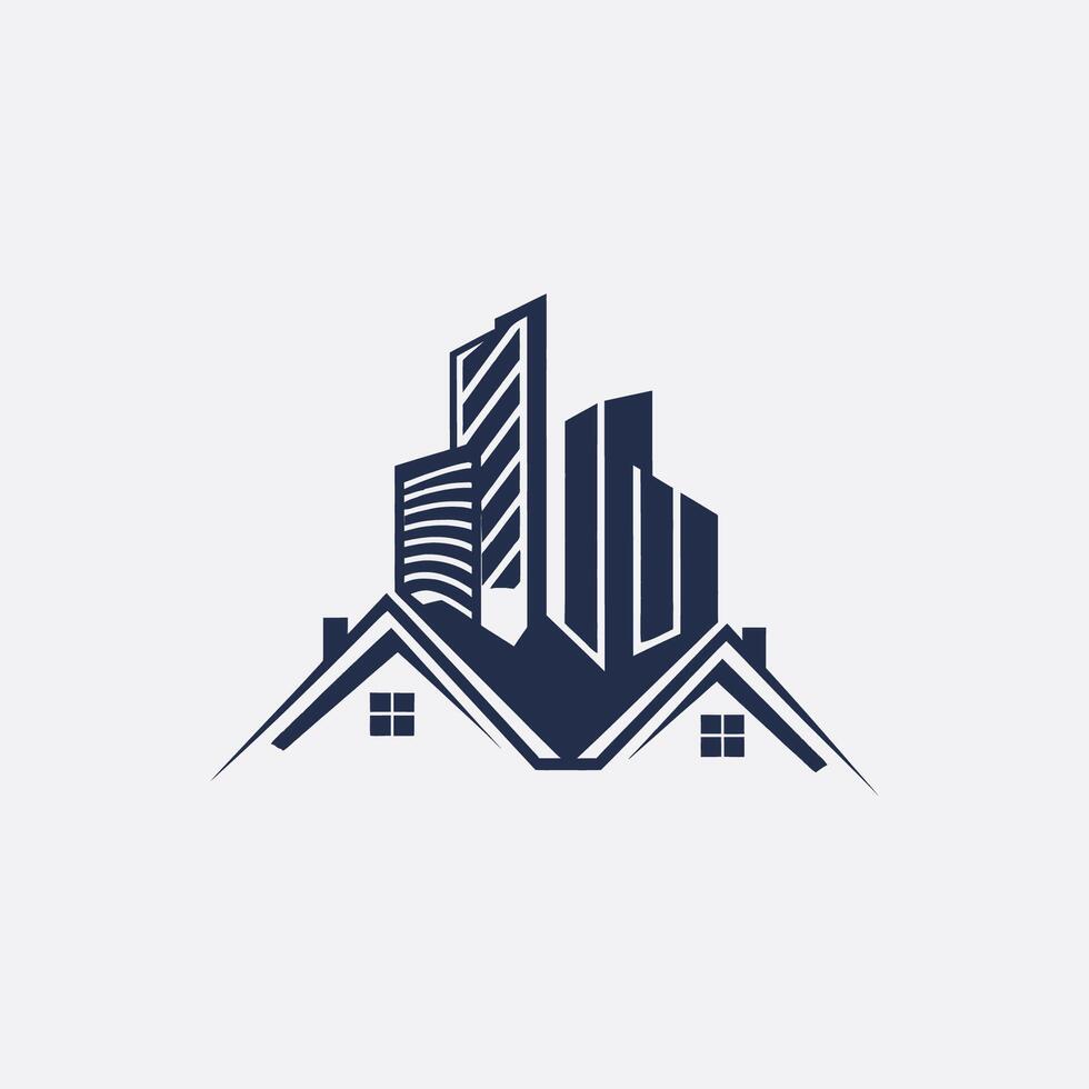 a house with a skyscraper in the background vector