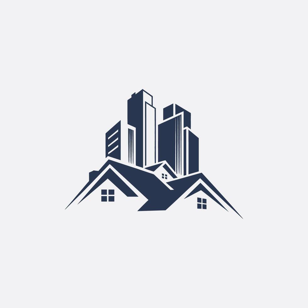 a house with a roof and skyscrapers in the backgrounds vector