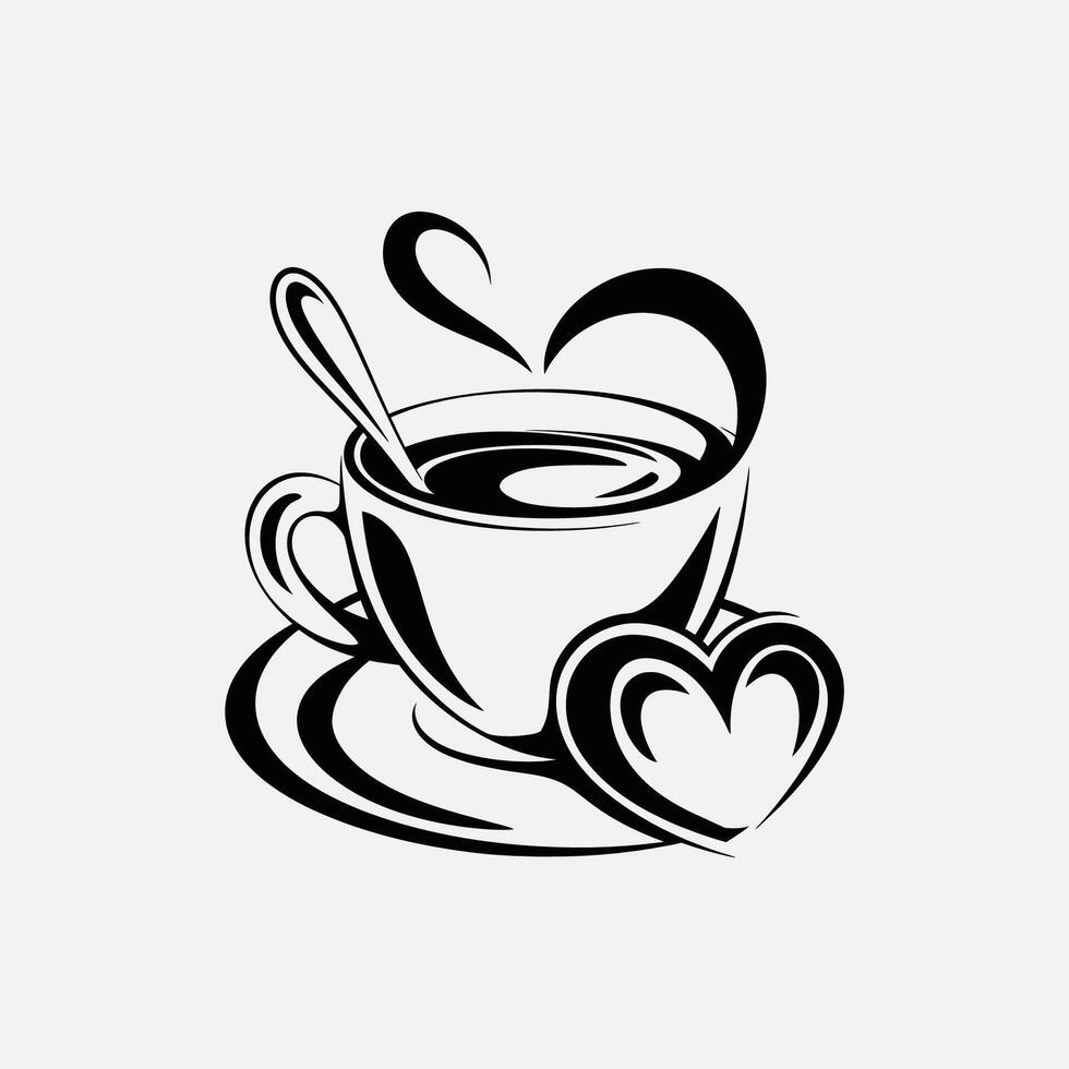 coffee cup with heart shape and spoon illustration vector