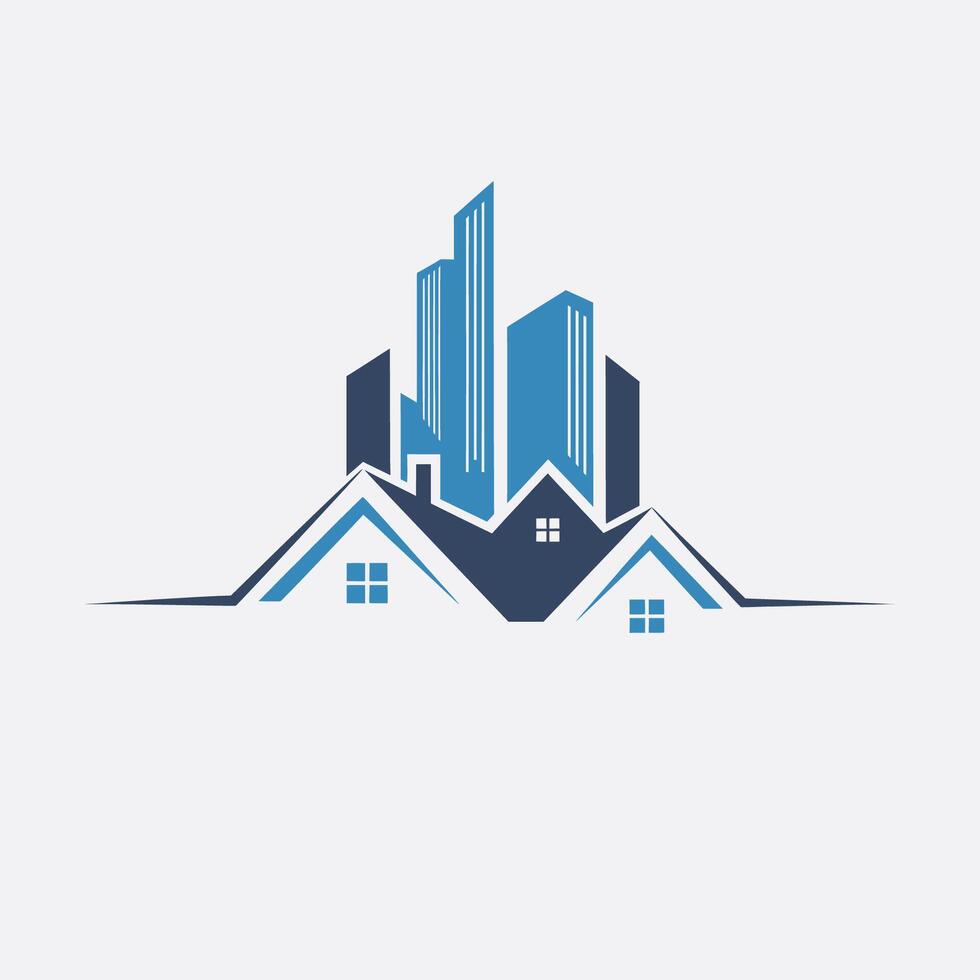 a house and skyscrapers logo design vector