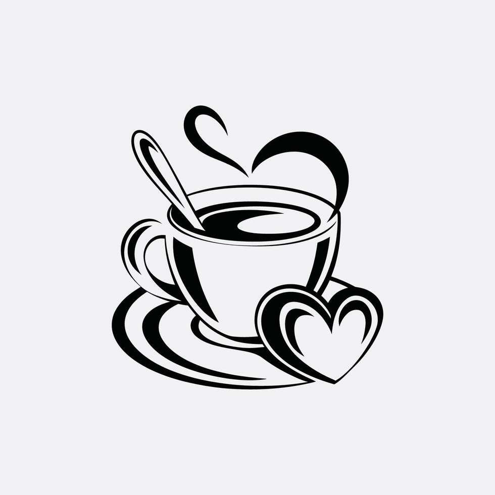 coffee cup with heart shape and spoon logo illustration vector
