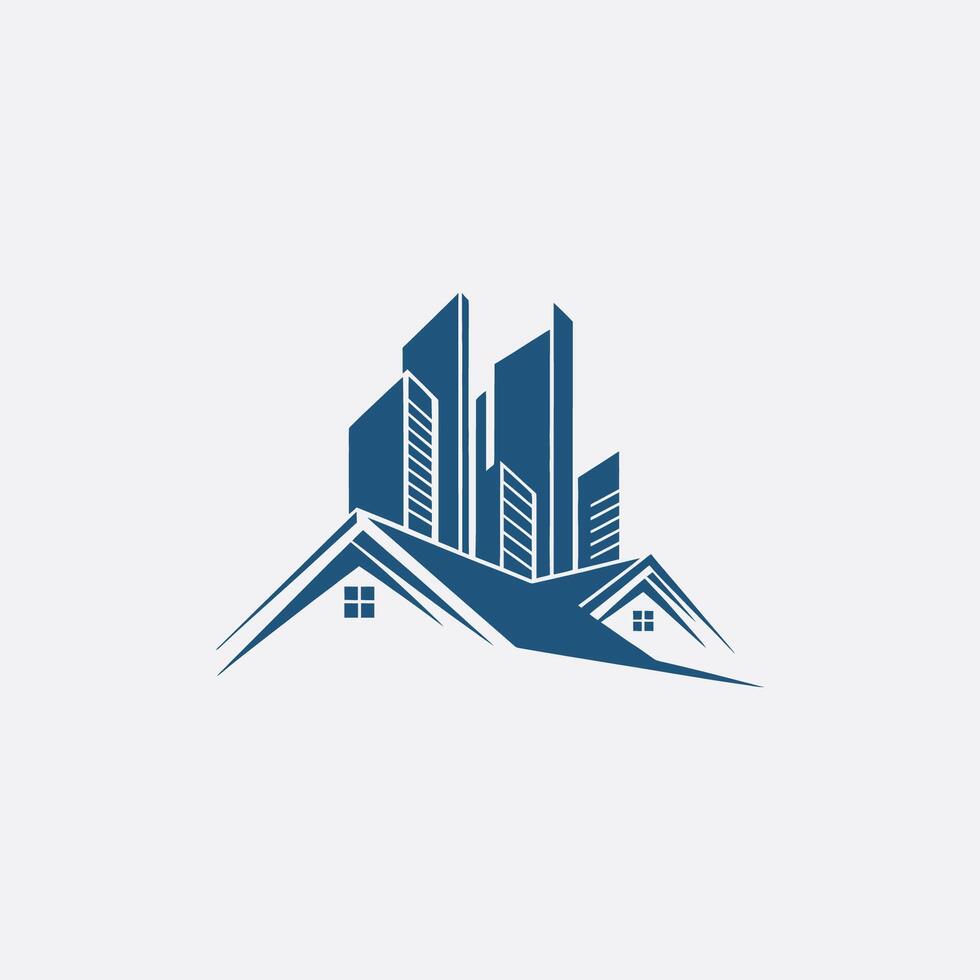 a blue building logo with a roof vector