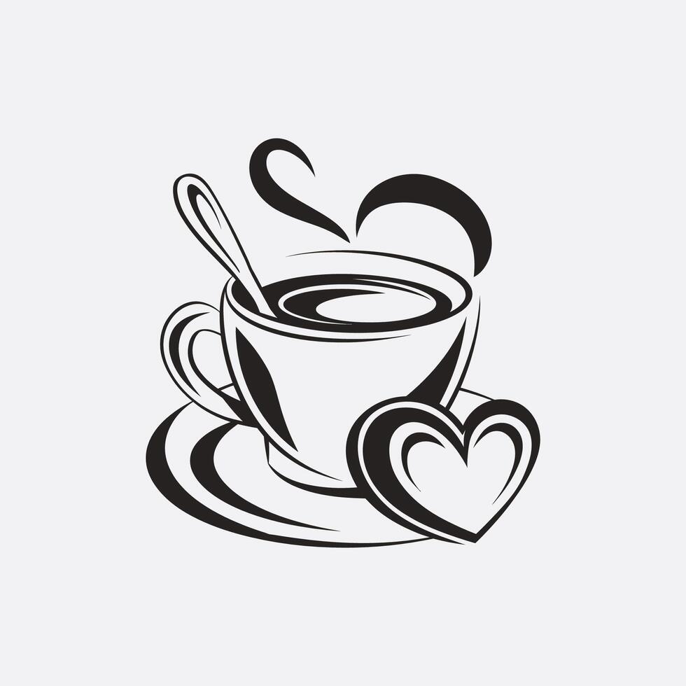 coffee cup with heart shape and spoon illustration logo and icon vector